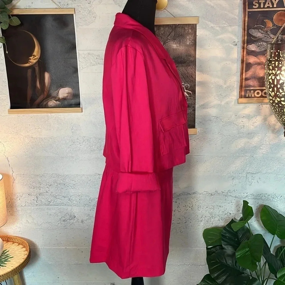 NWT House of Harlow 1960 barbie pink linen skirt suit set size LARGE - Picture 5 of 13